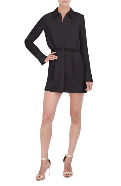 Bcbg Long Sleeve Blouson Shirtdress In Black