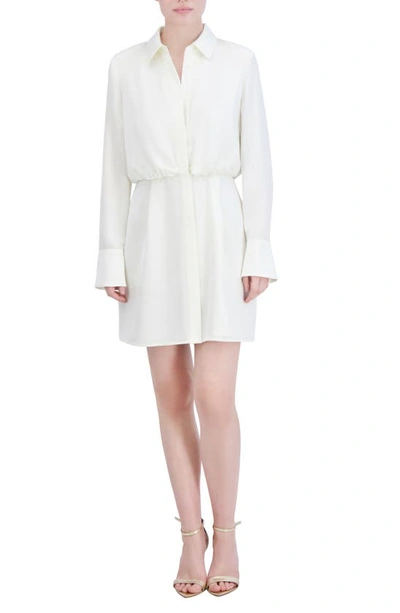 Bcbg Long Sleeve Blouson Shirtdress In Ivory