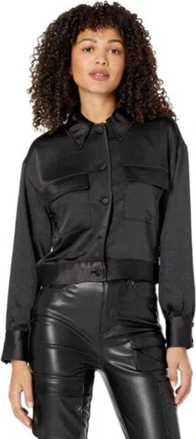 Pre-owned Bcbgmaxazria Women's Fitted Long Sleeve Bomber Jacket Collar Neck Flap... In Black