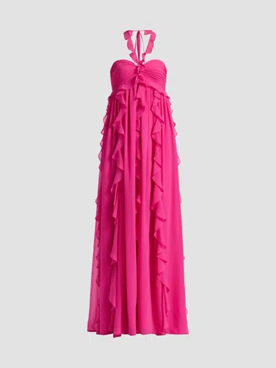 Bcbgmaxazria Women's Ruffled Chiffon Halterneck Gown In Pink