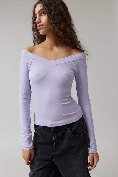 Bdg Shannen Off-the-shoulder Long Sleeve Tee In Lilac, Women's At Urban Outfitters