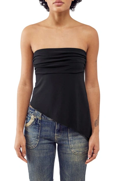 Bdg Urban Outfitters Asymmetric Strapless Mesh Top In Black