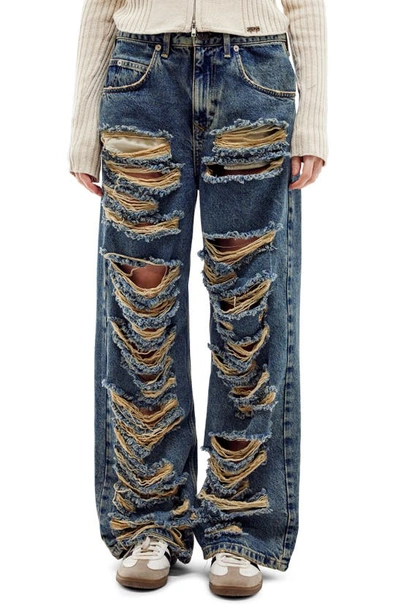 Bdg Urban Outfitters Extreme Ripped Wide Leg Jeans In Mid Vintage