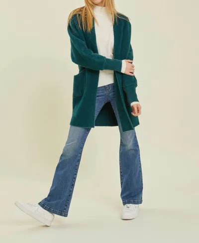 Be Cool Fuzzy Cardigan In Evergreen In Green