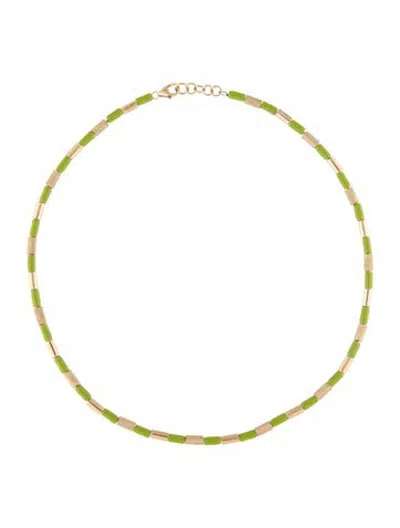 Pre-owned Bea Bongiasca Enamel Tubini Necklace, 14.75" In Green