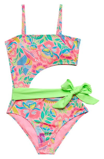 Beach Lingo Kids' Square Neck Cutout One-piece Swimsuit In Punch