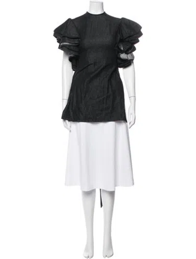 Pre-owned Beaufille Mock Neck Short Sleeve Top In Black