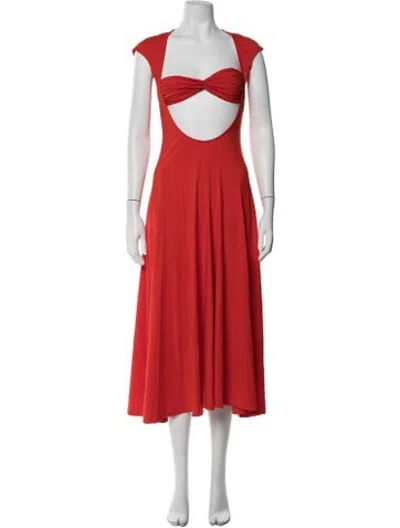 Pre-owned Beaufille Square Neckline Midi Length Dress In Red