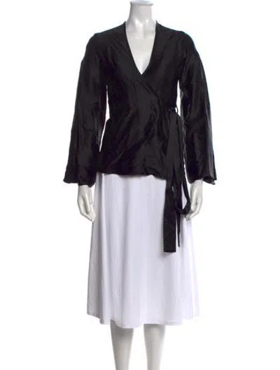 Pre-owned Beaufille V-neck Long Sleeve Top In Black