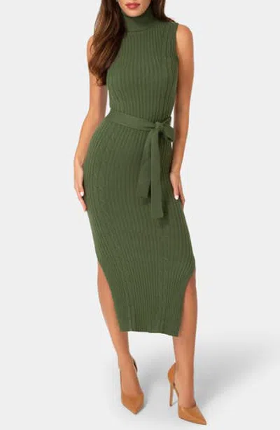 Bebe Belted Midi Sweater Dress In Green