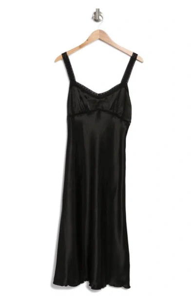 Bebe Lace Strap Satin Midi Slipdress In Black