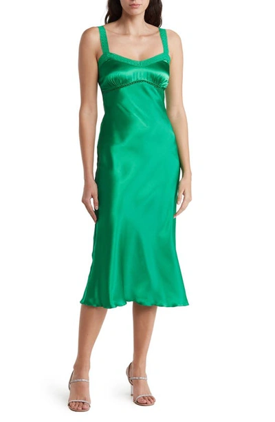 Bebe Lace Strap Satin Midi Slipdress In Green