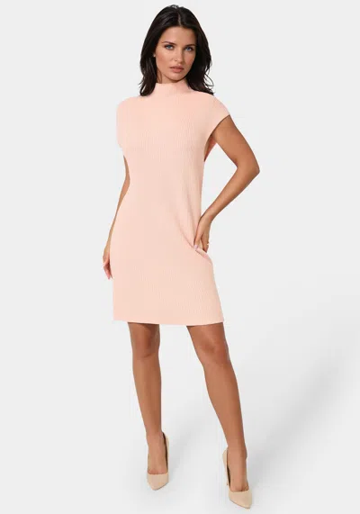 Bebe Long Sleeve Funnel Neck Sweater Mini Dress In Pink