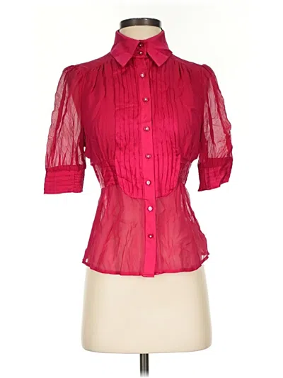 Pre-owned Bebe Short Sleeve Silk Top Red Mock Neckline Tops
