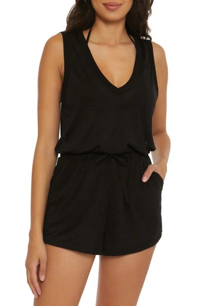 Becca Beach Date Open Back Cover-up Romper In Black