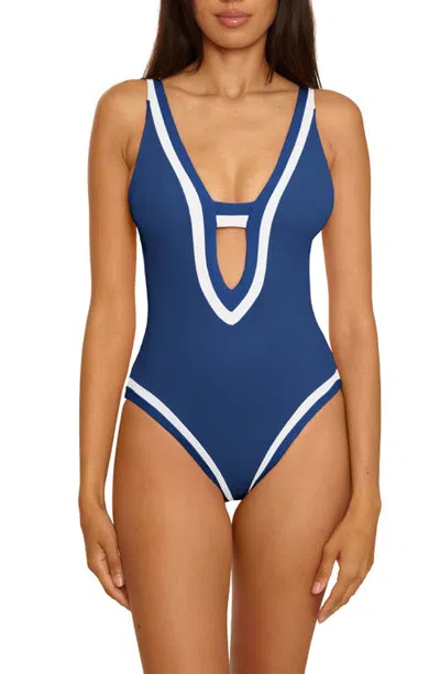 Becca Coast Line Plunge One-piece Swimsuit In Blue