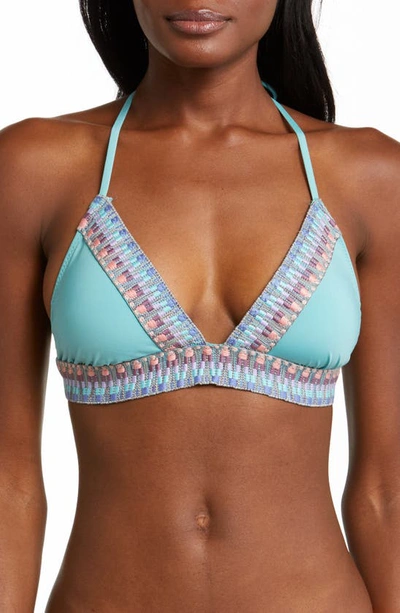 Becca Fiesta Embroidered Bikini Top In Mineral