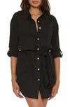 Becca Long Sleeve Cotton Gauze Cover-up Shirtdress In Black