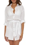 Becca Long Sleeve Cotton Gauze Cover-up Shirtdress In White