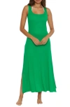 Becca Mykonos Semisheer Ribbed Cover-up Maxi Dress In Verde