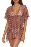 Becca Sundown Tie Front Cover-up Tunic In Carrot/ Vivid Pink