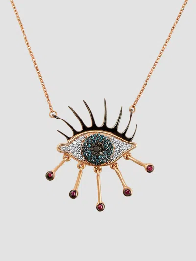 Bee Goddess Women's Eye Light 14k Rose Gold, 0.27 Tcw Diamond, & Ruby Pendant Necklace