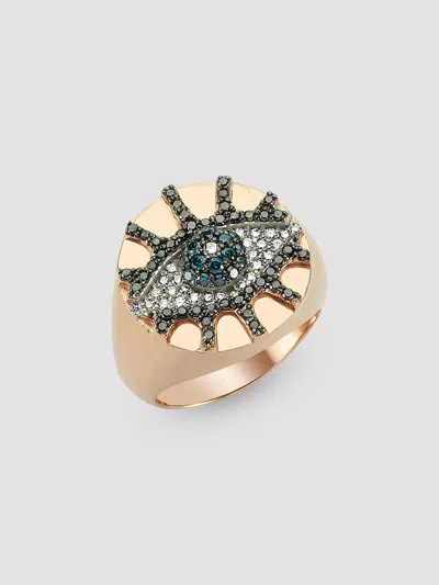 Bee Goddess Women's Eye Light 14k Rose Gold & Multicolor Diamond Ring