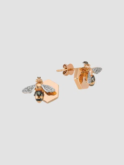 Bee Goddess Women's Honey 14k Rose Gold & 0.09 Tcw Diamond Bee Stud Earrings