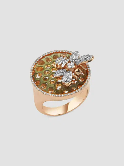 Bee Goddess Women's Honey 18k Rose Gold & 0.57 Tcw Diamond Bee Ring