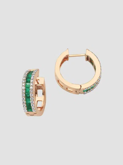 Bee Goddess Women's Mondrian 18k Rose Gold, Emerald, & 0.7 Tcw Diamond Hoop Earrings