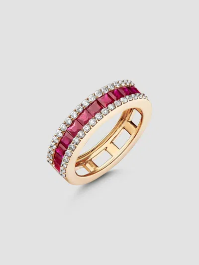 Bee Goddess Women's Mondrian 18k Rose Gold, Ruby, & 0.46 Tcw Diamond Ring