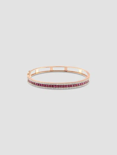 Bee Goddess Women's Mondrian 18k Rose Gold, Ruby, & 1.05 Tcw Diamond Bangle