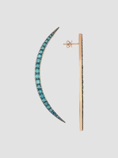 Bee Goddess Women's Star Light Crescent 14k Rose Gold & Blue Diamond Moon Earrings