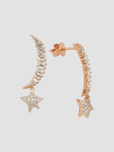 Bee Goddess Women's Star Light Sirius 14k Rose Gold & 0.37 Tcw Diamond Moon & Star Drop Earrings