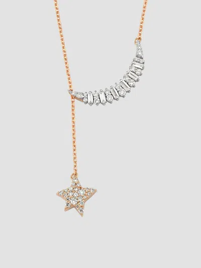 Bee Goddess Women's Star Light Sirius 14k Rose Gold & 0.39 Tcw Diamond Moon & Star Pendant Necklace