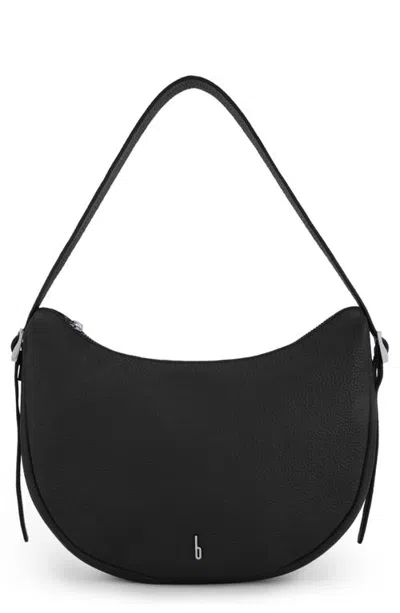 Behno Ina Crescent Pebble Leather Crossbody Bag In Black