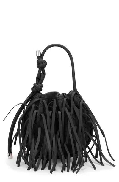 Behno Ina Mini Potli Fringe Leather Handbag In Gray
