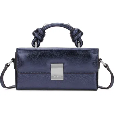 Behno Micro Mary Soft Metallic Leather Crossbody Bag In Blue