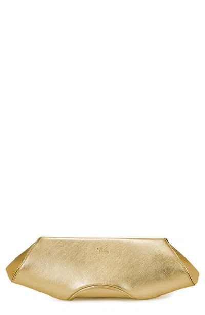 Behno Mini Elizabeth Baguette Metallic Leather Frame Clutch In Gold