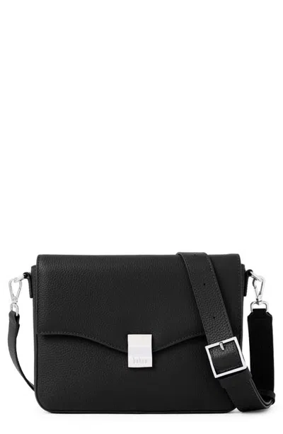 Behno Pebbled Leather Slouchy Flap Crossbody Bag In Black