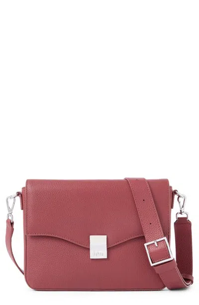 Behno Pebbled Leather Slouchy Flap Crossbody Bag In Cherry
