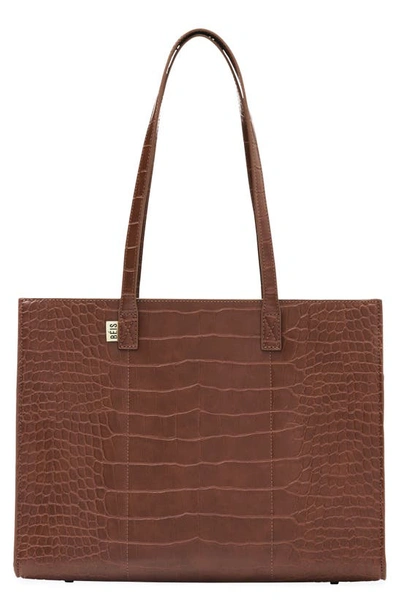 Beis Croc Embossed Work Tote In Maple