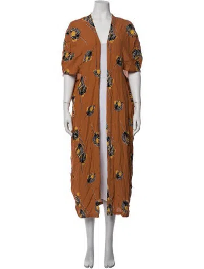 Pre-owned Bel Kazan Floral Print Robe In Orange