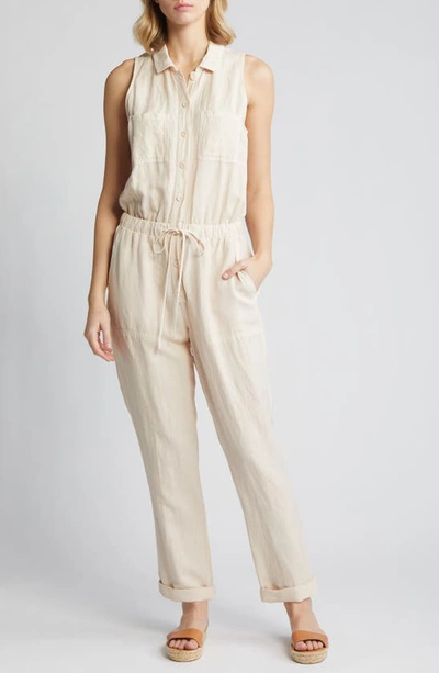 Shop Bella Dahl Sunday Sleeveless Pocket Jumpsuit In Sand Khaki