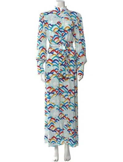 Pre-owned Bella Freud Printed Long Dress In Blue