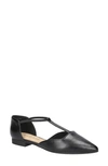 Bella Vita Darby Pointed Toe T-strap Flat In Black- Manmade