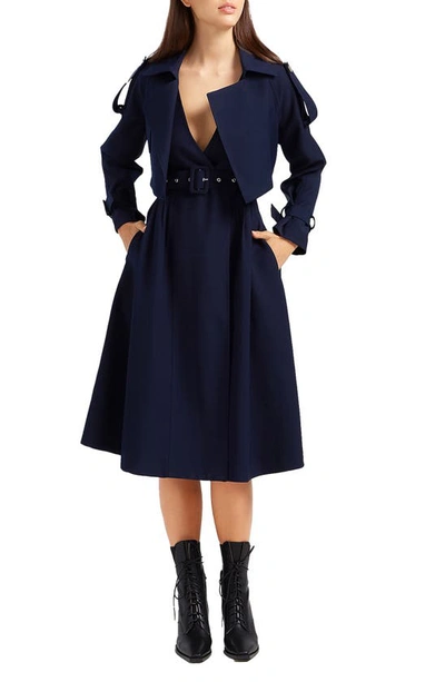 Belle & Bloom Manhattan Crop Trench Coat In Navy