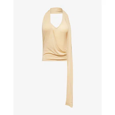 Belle Anna Womens Duo Draped Wool-blend Top Yellow