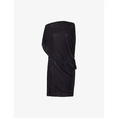 Belle Anna Womens Ornament Asymmetric Wool-blend Mini Dress Black