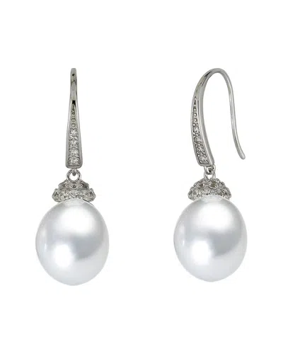 Belpearl Silver 10mm Pearl Cz Dangle Earrings In Metallic